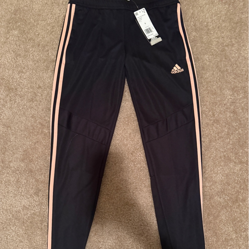 adidas Women Black Track Pants with Pink Stripes